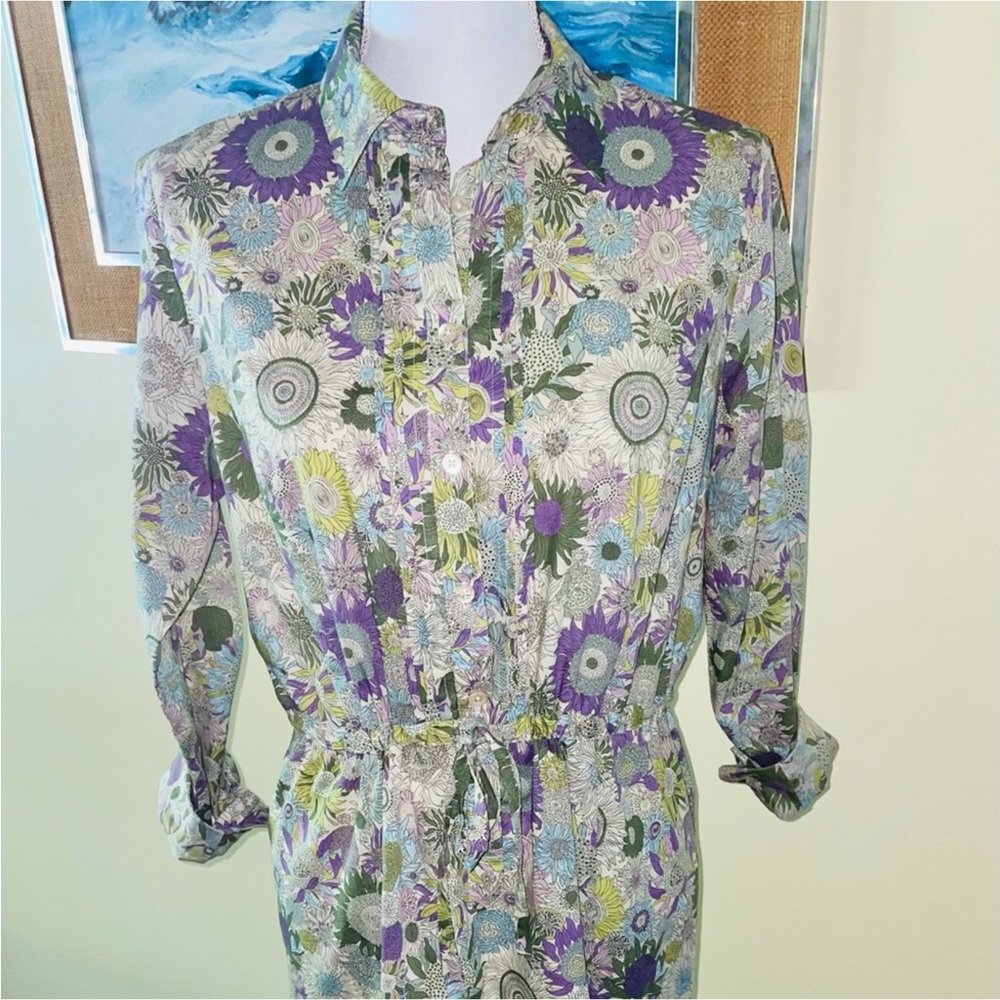 Brooks Brothers Floral Shirt Dress Button Up Tie Belted Liberty Art